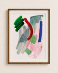 Studies 32 by Vanshita Arora, a colourful abstract acrylic work on paper in a dark wooden frame.